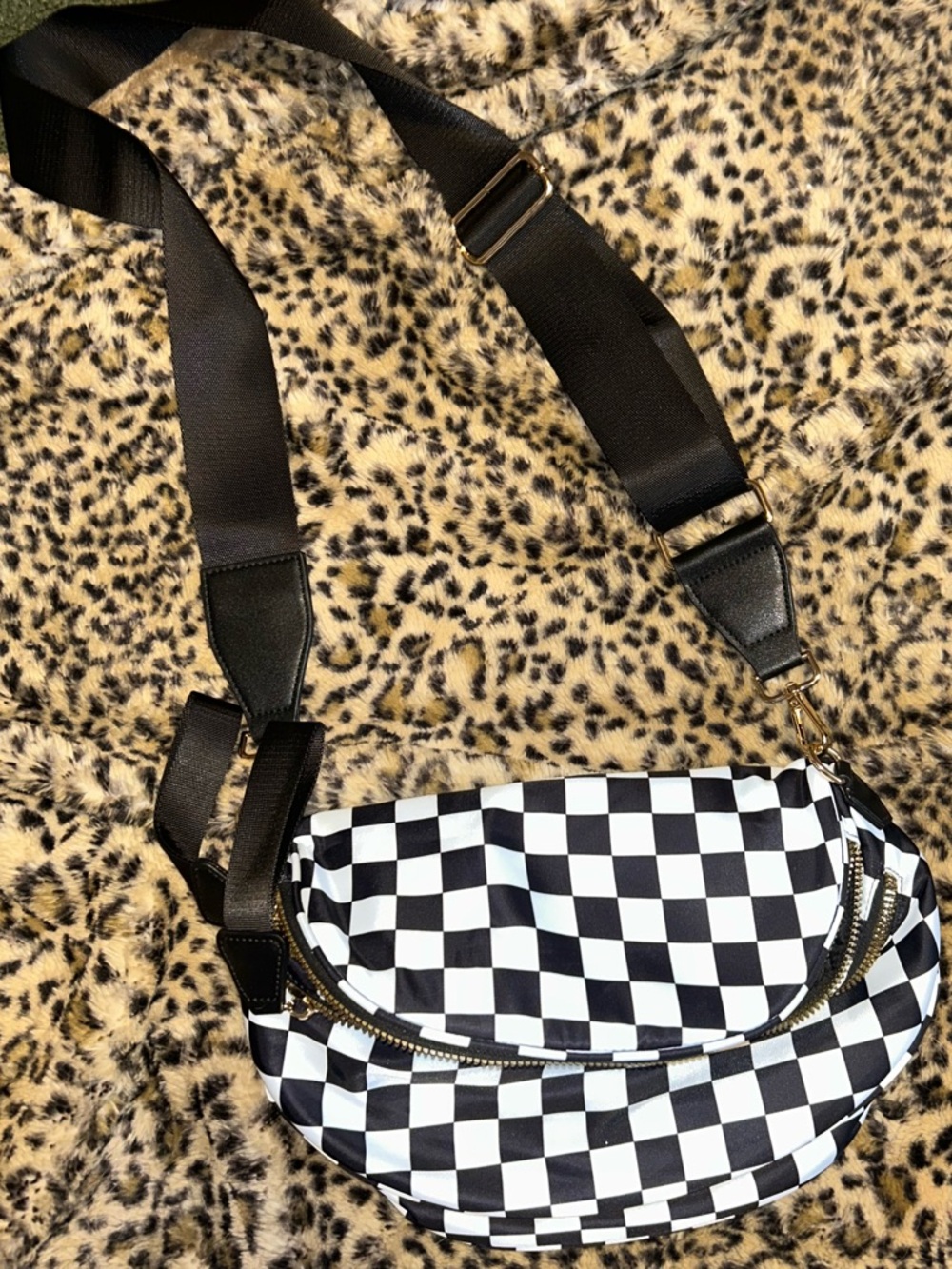 Black & White Checkerboard Crossbody Bum Bag